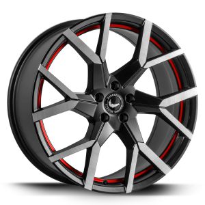 BARRACUDA TZUNAMEE EVO Dark Gunmetal brushed undercut Trimline red Felge 8x18 - 18 Zoll 5x100 Lochkreis