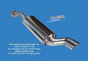 BN Pipes Audi A3 8L rear muffler fitting into the S3 Apron