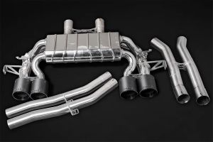 Exhaust system, for using with OEM actuators, center silencer replacement pipes, 200 cells sport cats as replacement for OEM OPF/GPF (no ECU programming required by the test car, but CEL can be possible) with anodized alloy exhaust tips in straight(availa