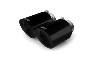 Remus Stainless steel tail pipe set 2 tail pipes Ø 102 mm angled, straight cut, Black Chrome, with adjustable spherical clamp connection fits for _Endrohre 2 Endrohre schräg