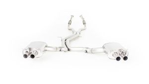 Remus Racing sport exhaust left and Racing sport exhaust right (without tail pipes), with vacuum operated valves, fits into the original skirt using integrated tail pipes, without homologation fits for Audi RS4 2,9l 331kW Quattro (4WD) ab 10/2017