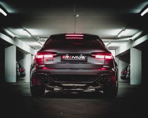 Remus RACING Sportschalldämpfer links und RACING Sportschalldämpfer rechts (ohne Endrohre), mit je 1er integrierten Klappen, KEINE (EG ) GENEHMIGUNG! passend für Audi RS6 4,0l Turbo 441kW tiptronic (DJP mit OPF) ab 11/2019=>
