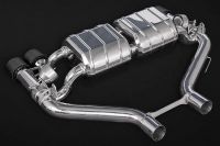 Abgasanlage mit Mittelschalldämpfer und Partikelfilter Ersatzrohren, mit Auspuffblenden aus eloxiertem Aluminium (erhältlich in den Farben Schwarz, Rot, Silber*) mit Carbon Aussenrohr, incl. Klappensteuerung CES-3 passend für BMW F87