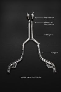 Capristo Sport-Abgasanlage mit Katersatzrohre, Adapter, mittlere Rohre, hintere Rohre mit Klappen und CES-3 Steuerung passend für Mercedes GT and GTs AMG