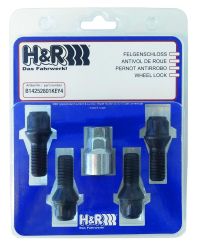 H&R Felgenschloss Set Kegelbund 60° M14 x 1,25 x 28 schwarz